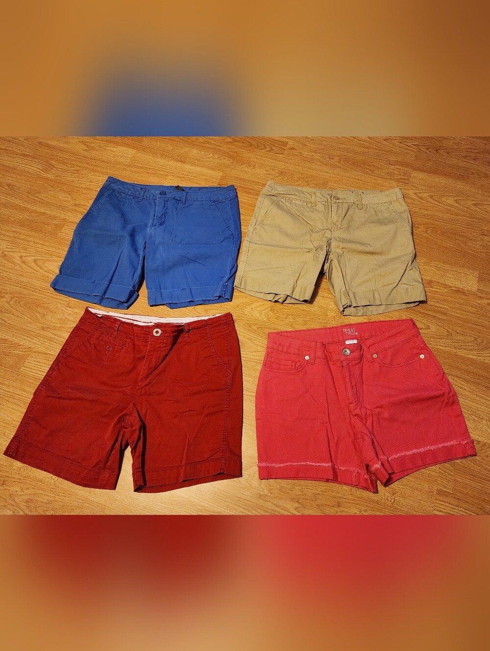 Lot of 4 Women's Shorts Size 6: Faded Glory, Time - Blue, Khaki, Red, Coral